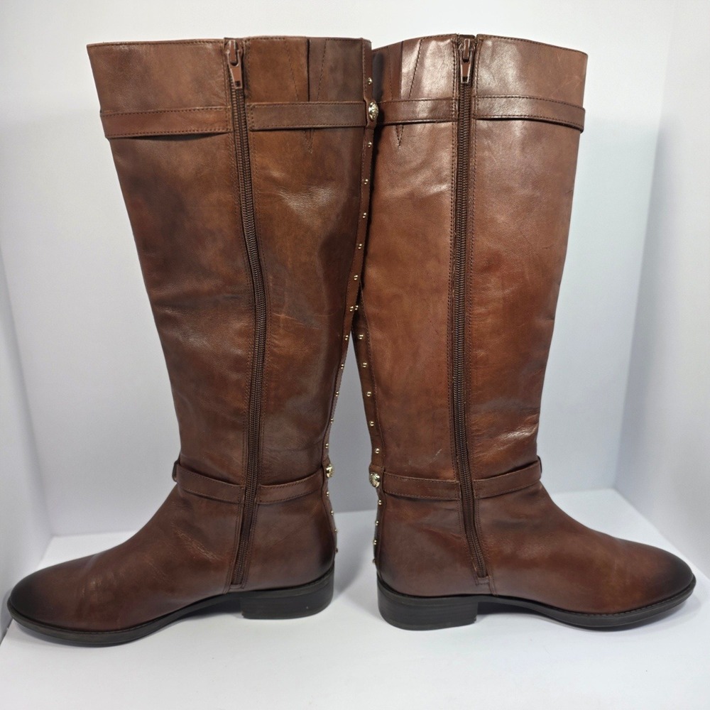 Vince Camuto Prexlee Riding Boots 8.5M Brown Leather Studded Tall Equestrian Y2K